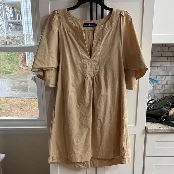 Tuckernuck Pomander Place Khaki Finley Flutter Sleeve Mini Dress Size Medium - Picture 3 of 10